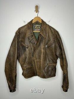 Avirex Small Brown Leather Biker Jacket Vtg Distressed Moto 70s Bomber A2 Rugged