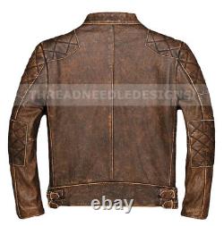 Biker Homme Cafe Racer Vintage Moto Détresse Tan Brun Veste En Cuir