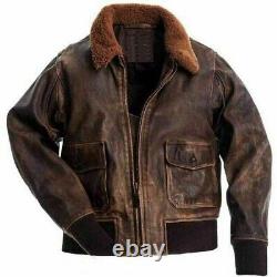 Blouson de vol Aviateur G-1 A-2 en cuir de bombardier brun vieilli authentique