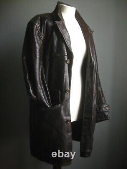 Blouson en cuir vintage 44 avec blazer militaire doux et authentique en détresse HELIUM