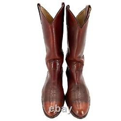 Bottes de cowboy Frye vintage pour hommes taille 9D en cuir marron vieilli fabriquées aux États-Unis - Bottes western