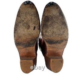 Bottes de cowboy Frye vintage pour hommes taille 9D en cuir marron vieilli fabriquées aux États-Unis - Bottes western