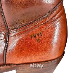 Bottes de cowboy Frye vintage pour hommes taille 9D en cuir marron vieilli fabriquées aux États-Unis - Bottes western