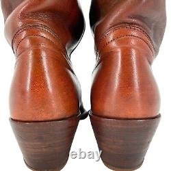 Bottes de cowboy Frye vintage pour hommes taille 9D en cuir marron vieilli fabriquées aux États-Unis - Bottes western