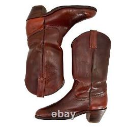 Bottes de cowboy Frye vintage pour hommes taille 9D en cuir marron vieilli fabriquées aux États-Unis - Bottes western