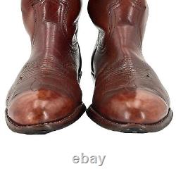 Bottes de cowboy Frye vintage pour hommes taille 9D en cuir marron vieilli fabriquées aux États-Unis - Bottes western