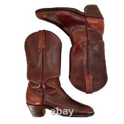 Bottes de cowboy Frye vintage pour hommes taille 9D en cuir marron vieilli fabriquées aux États-Unis - Bottes western