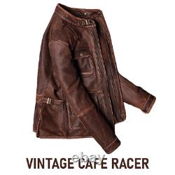 Café Racer Vintage Détressed Homme Nouvelle Moto Brun Cowhide Veste En Cuir