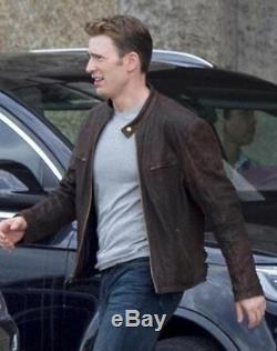 Captain America Guerre Civile Steve Rogers Brown Distressed Veste En Cuir De Peau De Vache