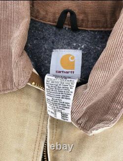 Carhartt Detroit Blanket Lined Jacket Tan Size Moyenne Détresse Thrashed Vtg