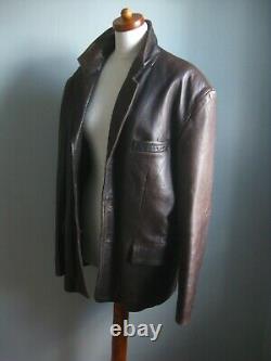 Ciro Citterio Leather Blazer Jacket Coat Grand 44 46 Ouest En Détresse Brun