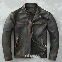 Cuir d'homme fait à la main Vintage Café Racer en détresse Marron Biker Réel