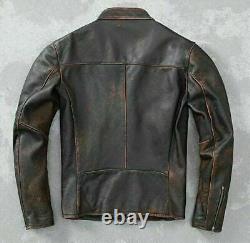 Cuir d'homme fait à la main Vintage Café Racer en détresse Marron Biker Réel