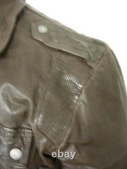 Diesel Brown Distressed Vintaged Sheepskin Leather Zip Front Jacket Homme L