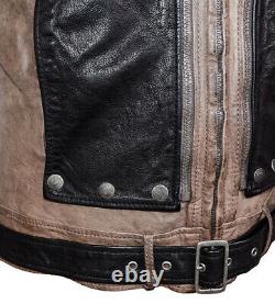 Diesel Leather Jacket Hommes Manteau M Distressed Vintage Brown Moyen Noir Flying