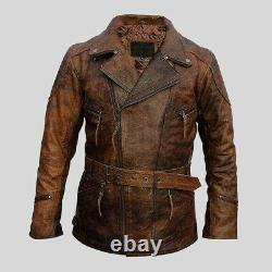 Distressed Vintage Leather Jacket Chopper Motorcycle Classic Homme Biker Retro