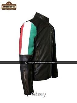 Drapeau Italien Nouveaux Hommes Brown Cafe Racer Real Leather Diessed Biker Italie Veste