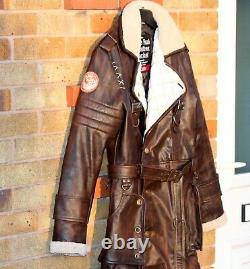 Elder Maxson Fallout Détresse Brown Cowhide Cuir Long Coat / Xs-5x & Custom