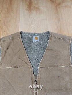 Gilet Carhartt doublé en sherpa pour homme, taille L, brun clair vintage et usé