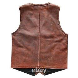 Gilet de moto en cuir véritable pour hommes, vintage, distressed, marron