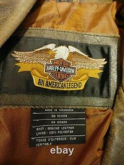 Harley Davidson Billings Brown Leather Jacket Chest 44 Homme Grand Distressed