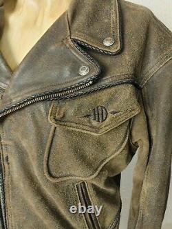 Harley Davidson Billings Brown Leather Jacket Mens Med Menthe En Détresse