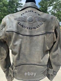 Harley Davidson Billings Brown Veste En Cuir Pour Hommes Petit Distressed Mint