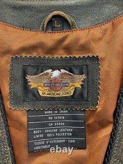 Harley Davidson Billings Distressed Brown Leather Vest Grand Motard Homme