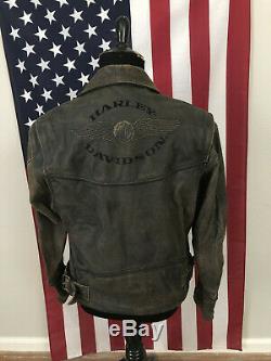 Harley Davidson Billings Distressed Leather Motorcycle Jacket Grand 5c385 Hommes