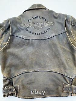 Harley Davidson Billings Veste Marron En Cuir Pour Hommes XL Distressed Mint