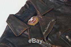 Harley Davidson Brown Distressed Hommes En Cuir Vintage Veste D Équitation Pocket XL