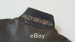 Harley Davidson Brown Distressed Hommes En Cuir Vintage Veste D-pocket 2xl Rare