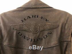 Harley Davidson Distressed Brown Billings En Cuir Veste M Moyen Med Mint Rare