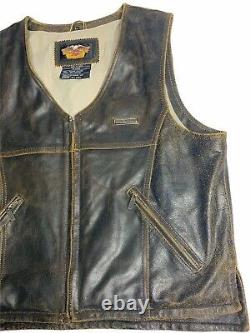 Harley Davidson Distressed Brown Leather Vest Rumble Billings Mens Large