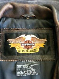 Harley Davidson Homme Détresse Brown Billings Leather Riding Jacket XL Euc