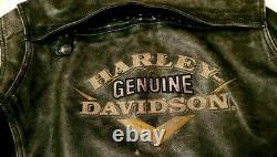 Harley Davidson Leather Jacket Distressed Brown Mens Sz. Large Vtg U. S Seller