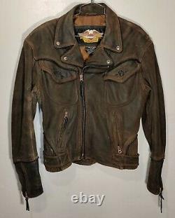 Harley Davidson Leather Jacket Moto Medium Billings Rumble Brown Distressed