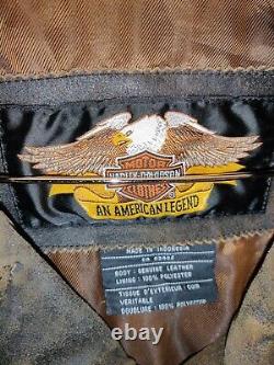Harley Davidson Leather Jacket Moto Medium Billings Rumble Brown Distressed