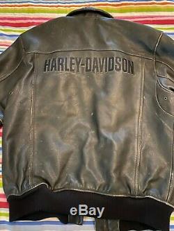 Harley Davidson Mens Dark Brown Taille Veste En Cuir Moyen Distressed Rechercher