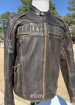 Harley Davidson Mens Roadway Veste En Cuir Brun En Détresse Moyen