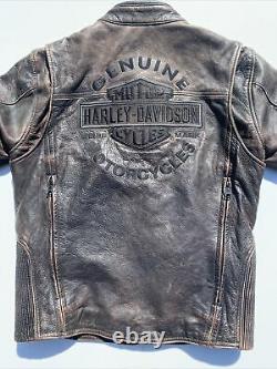 Harley Davidson Mens Roadway Veste En Cuir Brun En Détresse Petite