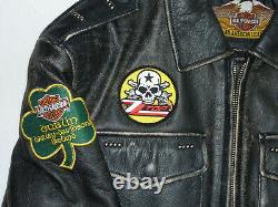 Harley Davidson Mens Vintage Distressed Leather Jacket Studs, Patchs Moyen