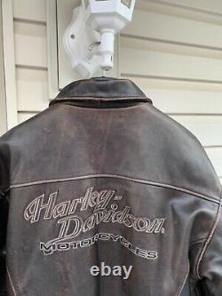 Harley Davidson Veste En Cuir D Pocket Détressed Brown Bomber Men's Large