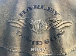Harley Davidson Vintage Billings Veste L Brun En Détresse Zip Bar Tressé