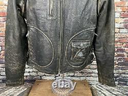 Harley-davidson Brown Distress Leather Jacket Detectable Sleeves Motorcycle Lg