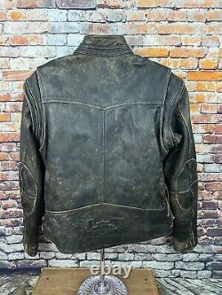 Harley-davidson Brown Distress Leather Jacket Detectable Sleeves Motorcycle Lg