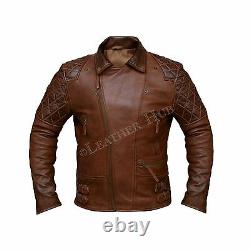 Homme Biker Vintage Détressed Brown Cafe Racer Moto Veste En Cuir Véritable