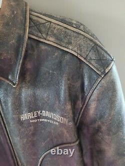 Homme Harley Davidson Veste En Cuir Bomber Taille Medium Vintage Détressed