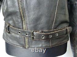 Homme Vintage Trapper Perfecto Brown Leather Motorcycle Biker Jacket S 38r