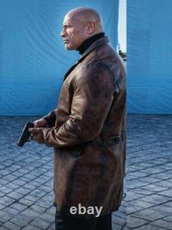 Hommes Agent John Hartley Dwayne Johnson Rouge Avis Brun Veste En Cuir Véritable Manteau